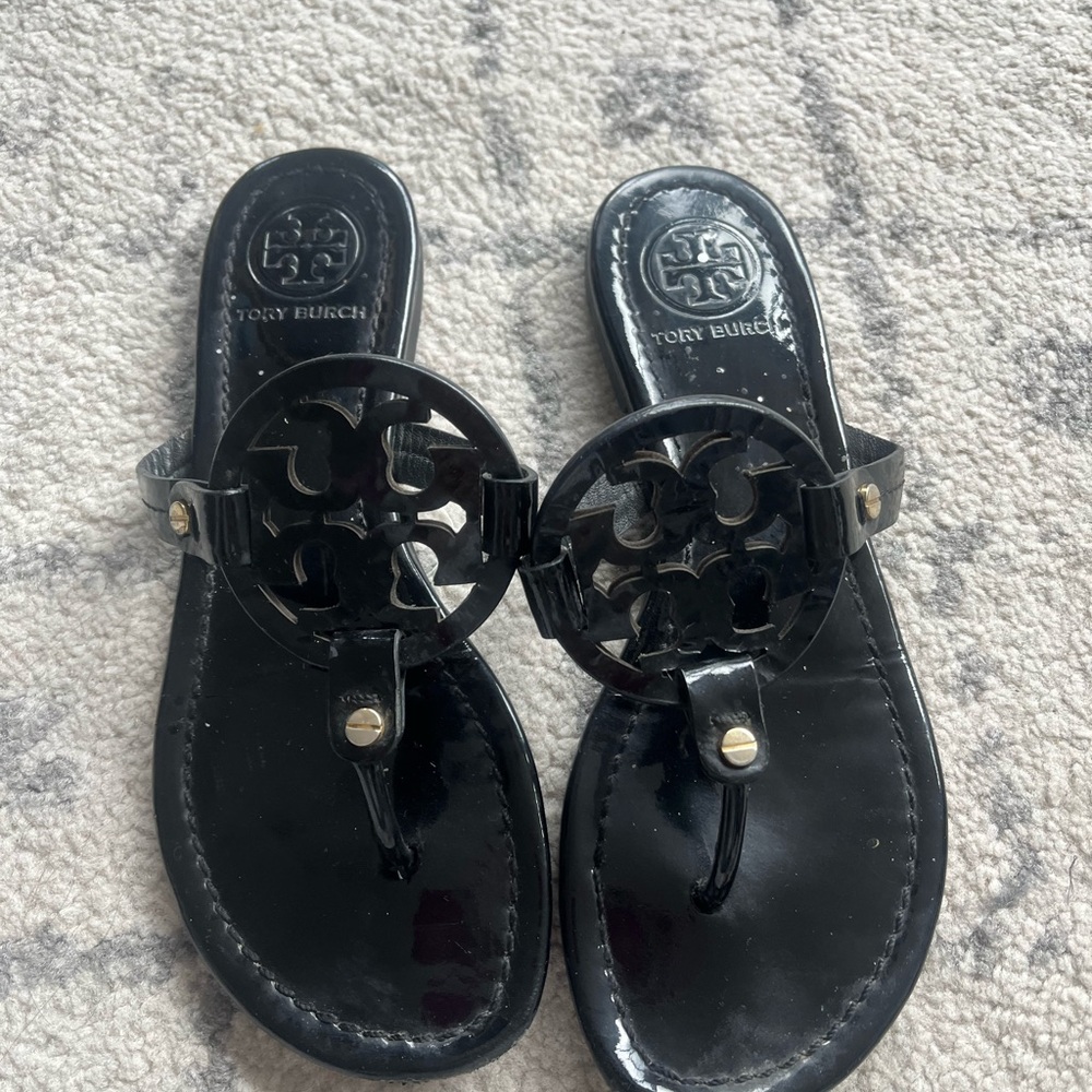 Tory Burch Black Patent Leather Miller Sandals